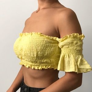 Yellow Bandeau Top with Short Sleeves